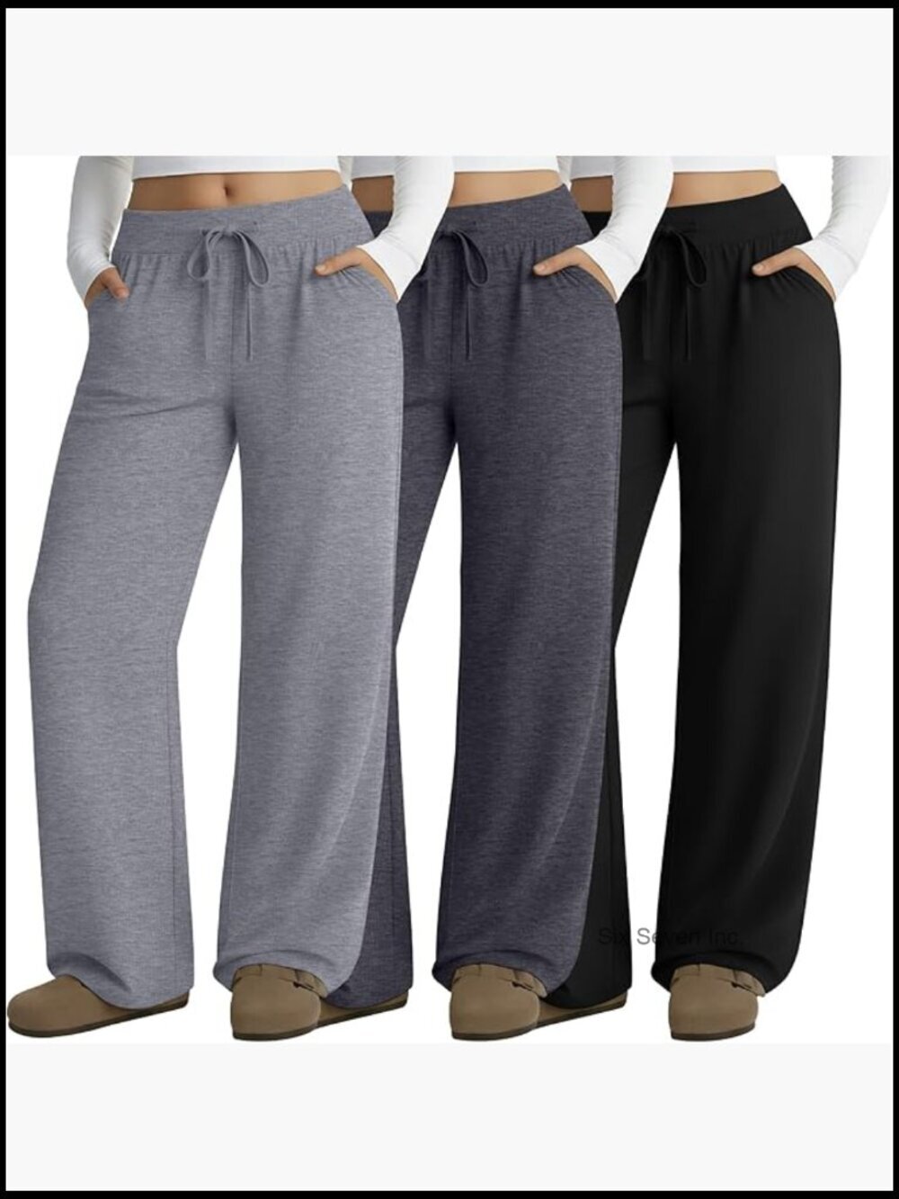 Plus Size Wide Leg Lounge Pants with Pockets, 3 Pack, Drawstring Baggy Joggers